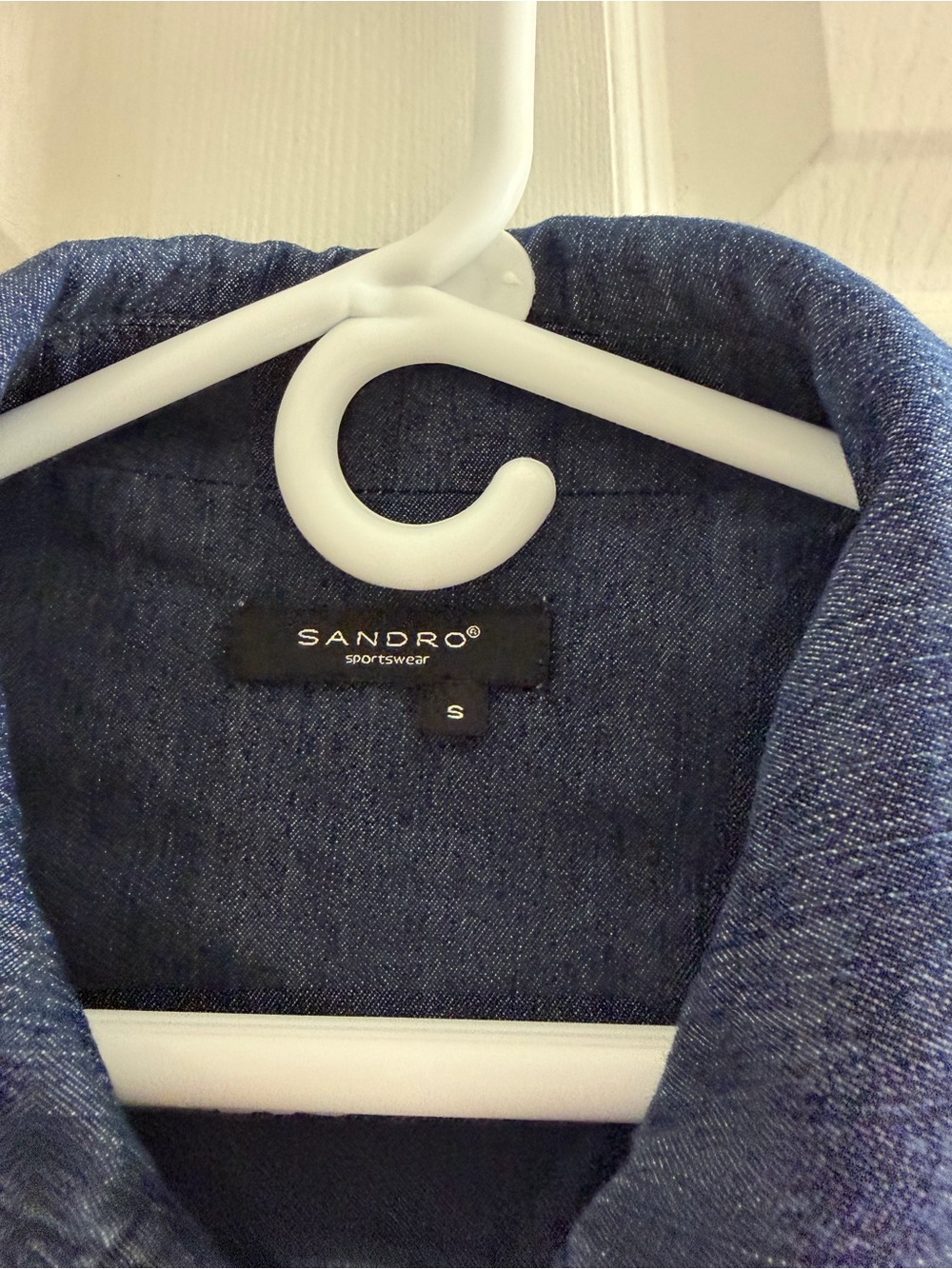 Sandro Paris Dark Blue Denim Jacket Shirt Bow Sleeve Detail Small S - Picture 3 of 4